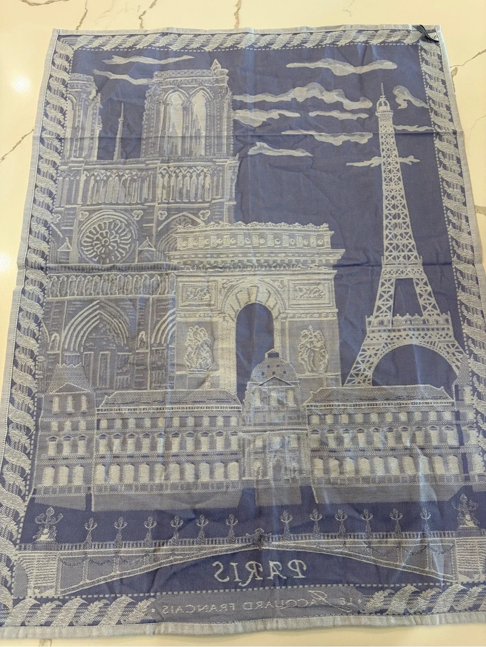 Le Jacquard Francais Paris Torchon Tea Towel Blue Cotton 31x23 in NWT